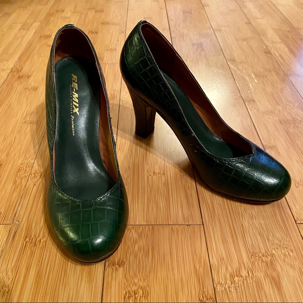 Re-mix green leather retro pinup heels women’s 7